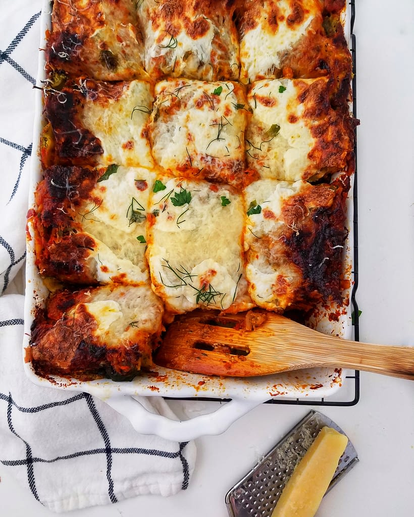 Pesto Mushroom Bolognese Lasagna | Mandy Olive